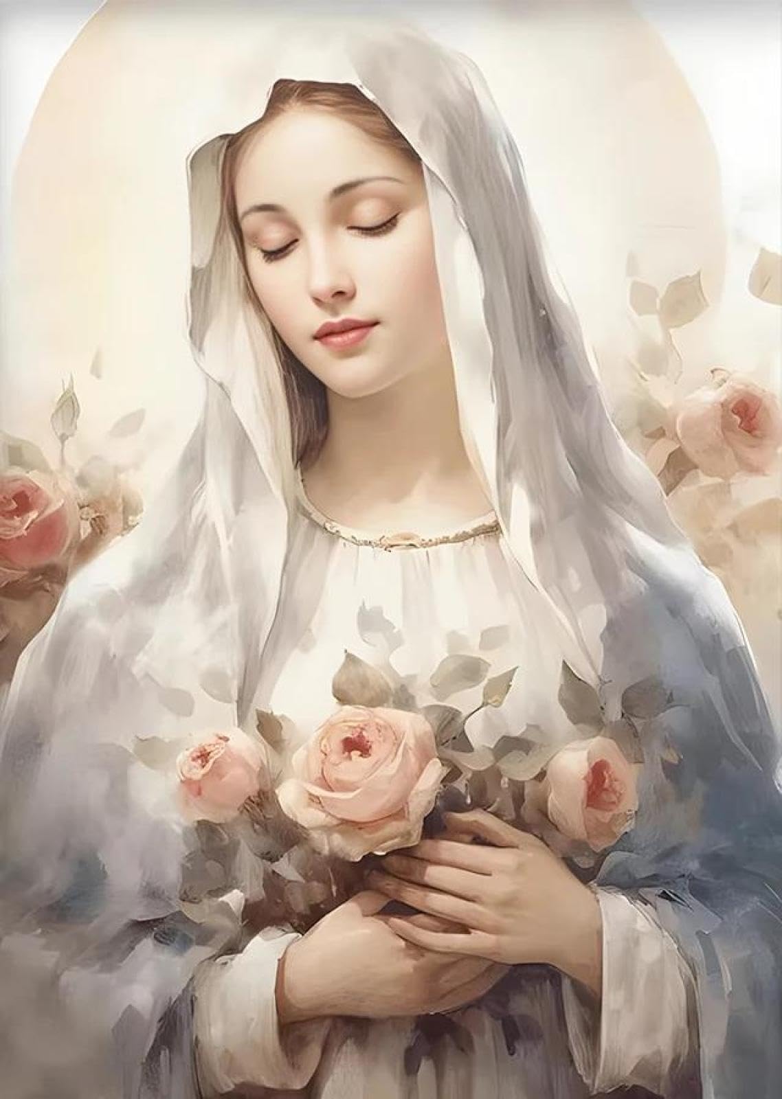 Baibexing Vintage Blessed Virgin Mary With The Child Catholic Christian Prayer Art Poster Canvas Painting Wall Prints Picture Home Decor A5 21X30Cm Unframed