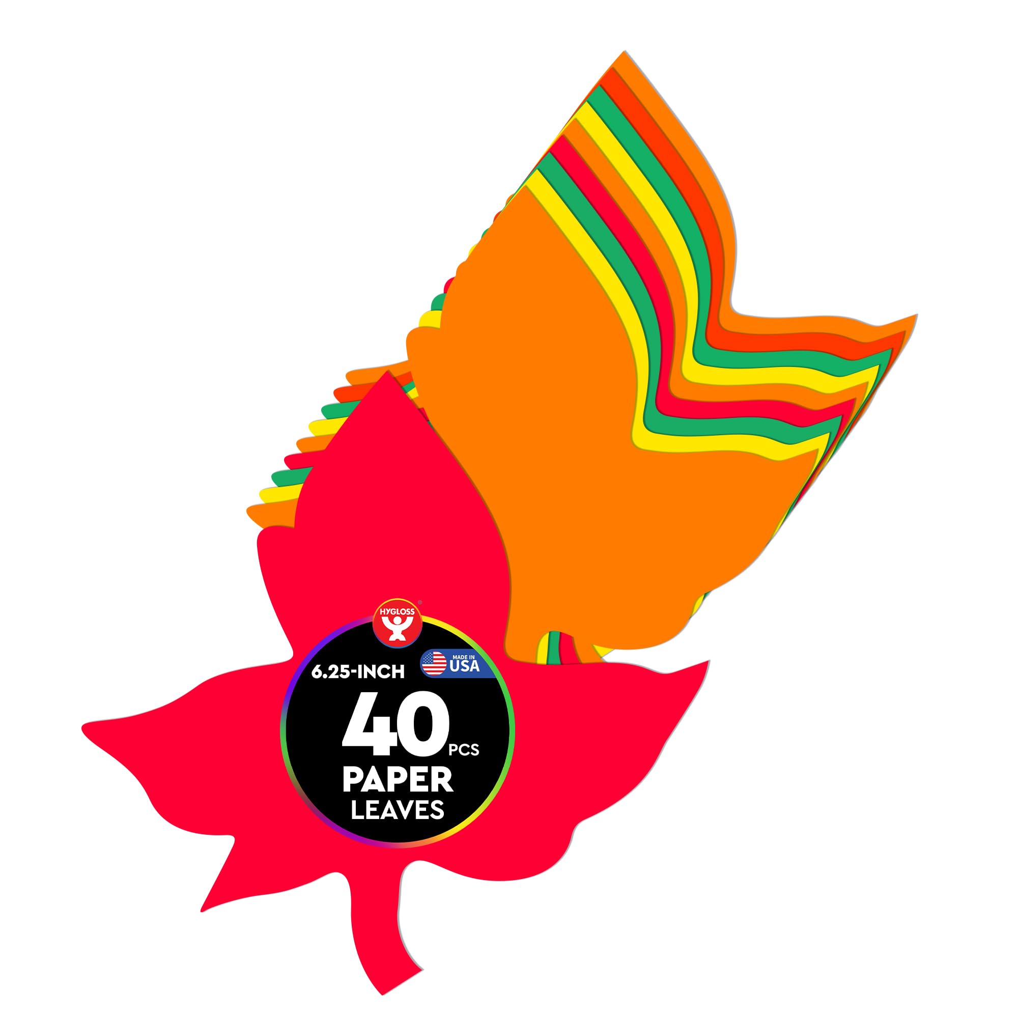 Hygloss Leaf Shape Paper Cut-Outs for Arts &amp; Crafts-Many Creative Uses-Fall-Themed Activities-6.5 Inches-40 Pcs, Assorted Vibrant Colors