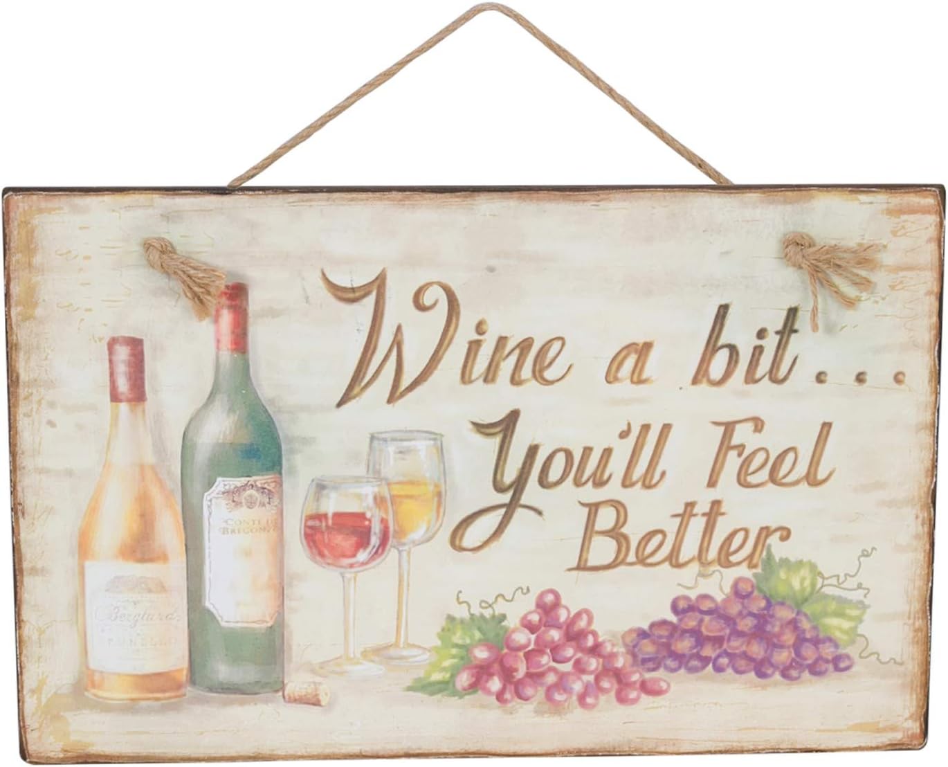 Beachcombers Wine A Bit You'll Feel Better Wall Vintage Plaque Sign Wall Decor Decoration 15.75" x 10" x 0.25 Multi