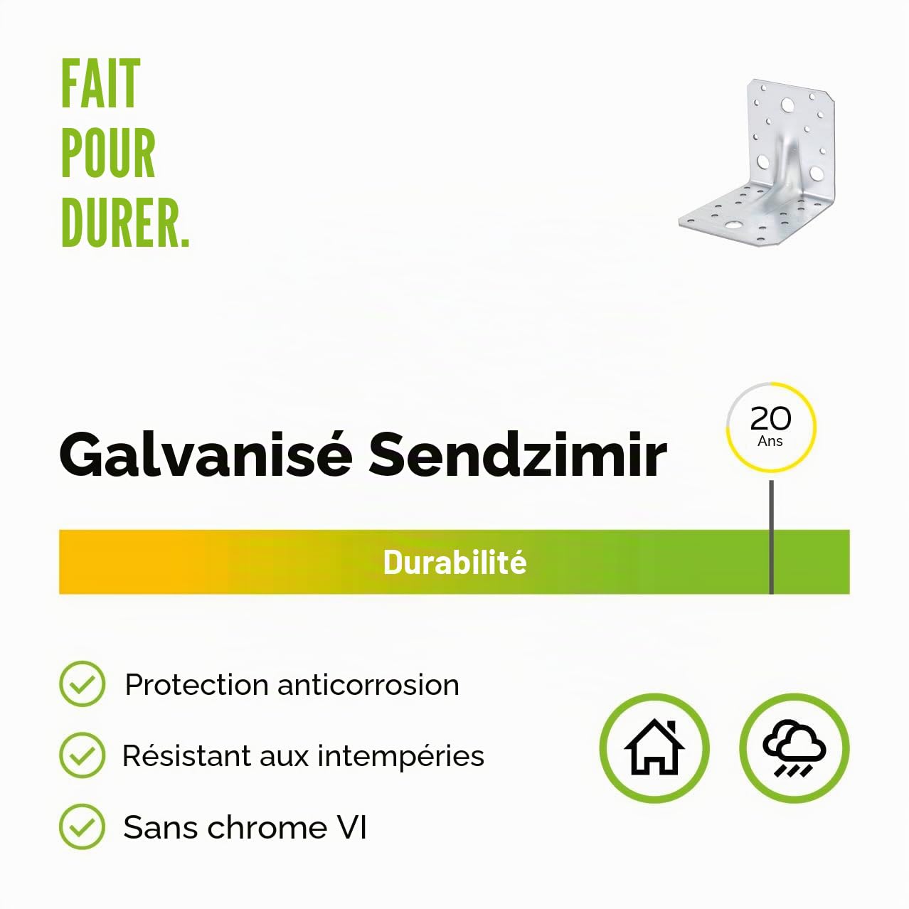 GAH-Alberts 837563 Équerre d'assemblage renforcée avec nervure | galvanisée Sendzimir | 90 x 90 x 65 mm | kit de 50