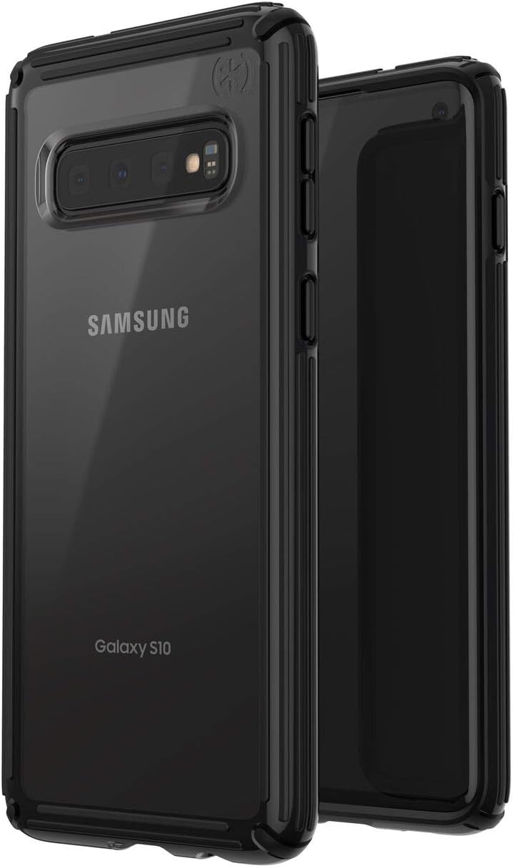 Speck Products Compatible Phone Case for Samsung S10, Presidio V-Grip Case (Clear/Black)