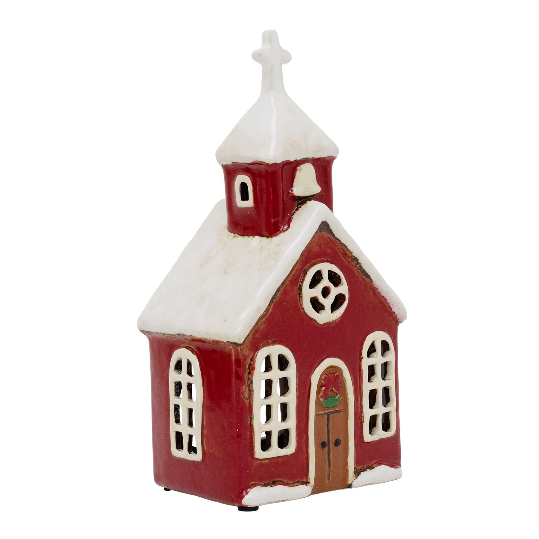Carousel Home Red Ceramic Christmas Church Tealight Holder | Festive Candle Holder Christmas Chapel Ornament - 24Cm