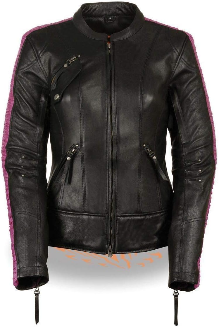 Milwaukee Leather Womens Phoenix Embroidered Black/Pink Leather Jacket (4X)