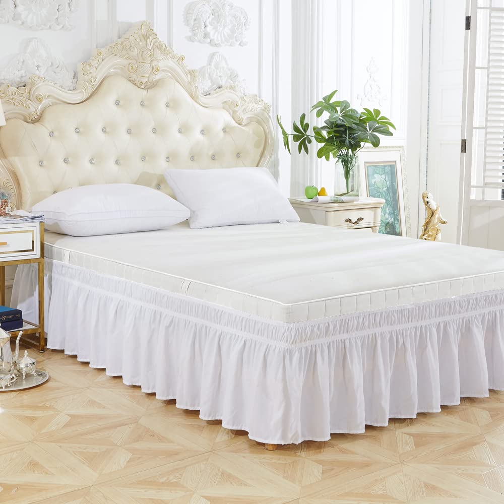 Yinghesheng Polyester Wrap Around Frilled Valance Bed Skirt,Single Double King Super King Elastic Dust Ruffles Bedskirts,Easy Care, Machine Washable,white,4FT Small/Double — image 1