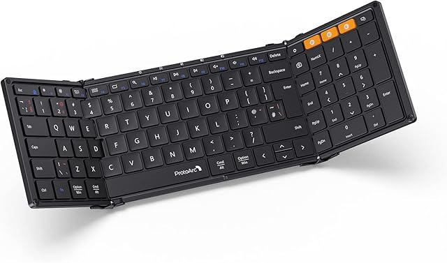 ProtoArc Bluetooth Foldable Keyboard with Numeric Keypad XK01 Folding Wireless Portable Keyboard | Full-Size Travel Keyboard for Windows iOS Android Tablet | Sync Up to 3 Devices - Black