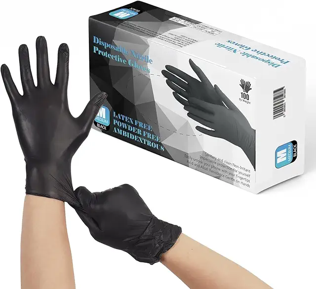 Gants jetables en nitrile noir - Paquet de 100 - Gants alimentaires sans latex