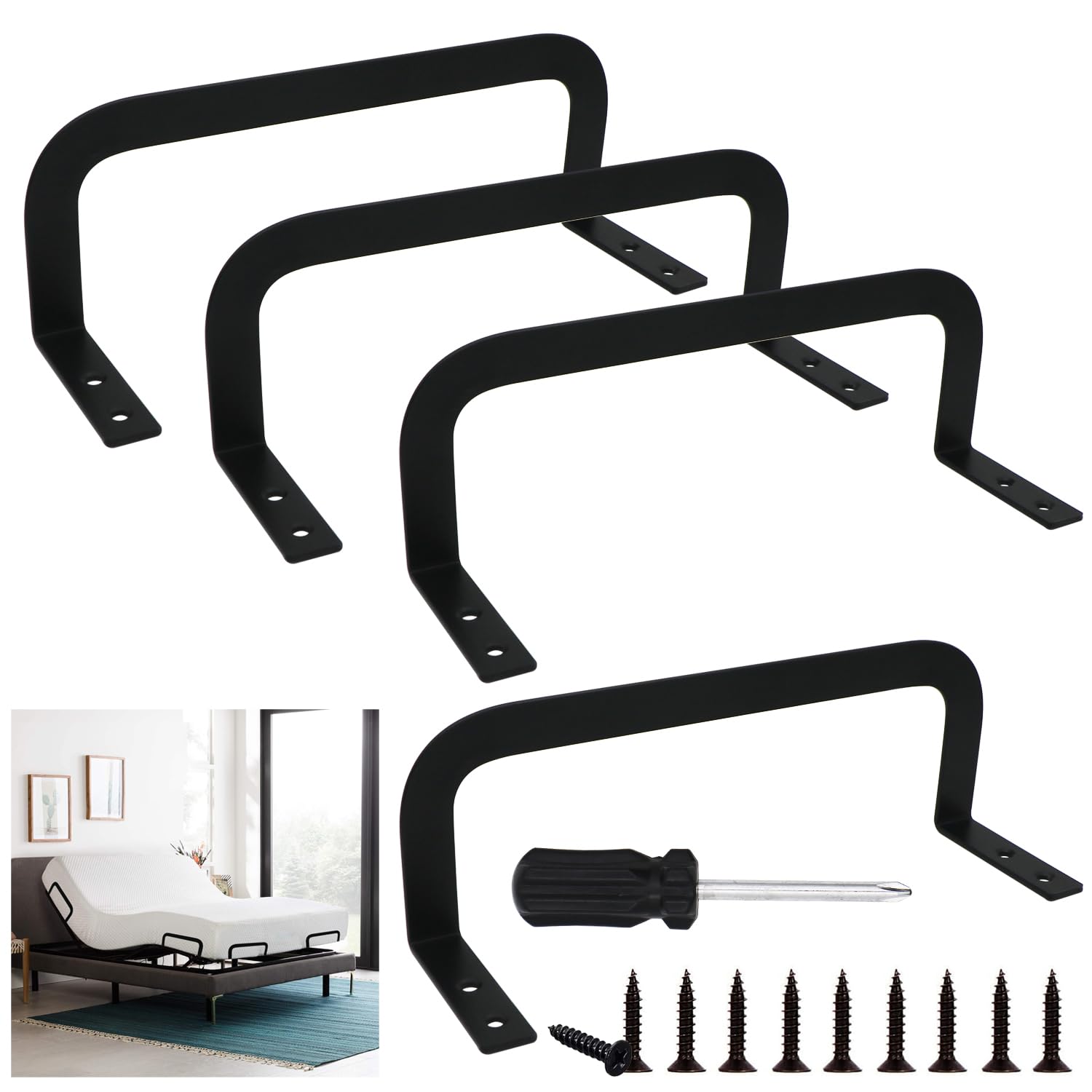 RUENXG 4 Pack Mattress Slide Stopper - Non-Slip Gripper Bar for Bed Frames Prevents Mattress Sliding on King/Queen/RV Beds - Heavy-Duty Steel