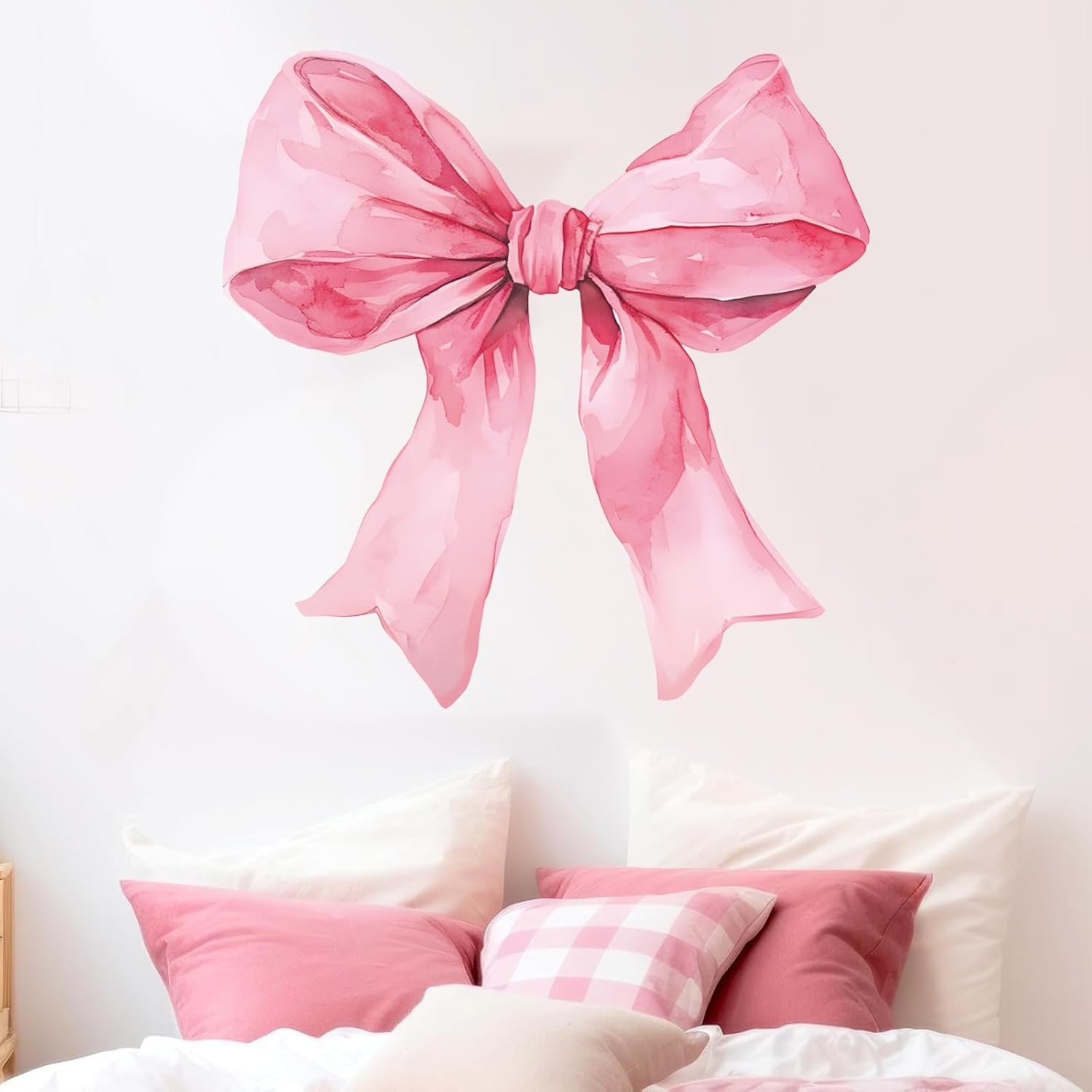 JarThenaAMCS Valentine's Day Large Pink Bow Wall Stickers Trendy Bow Knot Wall Window Decals Watercolor Room Mural Stickers for Coquette Party Home Girls Bedroom Nursery Decor