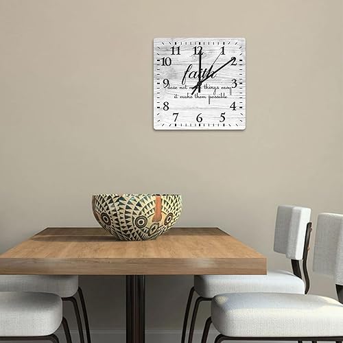 Miniatura 3 de Faith Dose Not Make Things Easy It Maks Them Possible Square PVC Reloj de pared con citas funciona con pilas, relojes retro silenciosos sin tictac