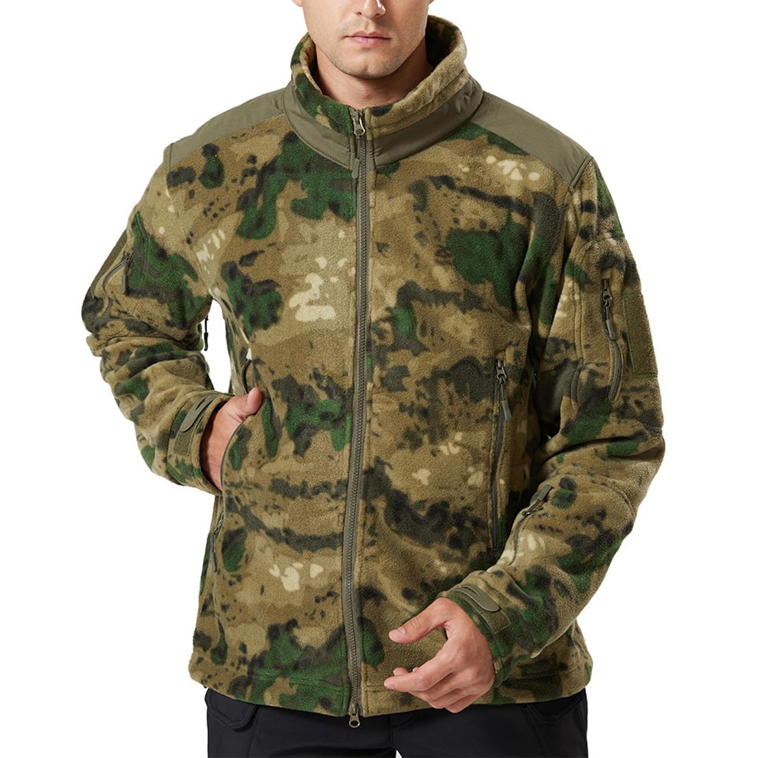 LANGWEI Giacca in Pile Mimetico da Uomo, con Cerniera Completa Morbida E Calda Copertura Softshell da Caccia