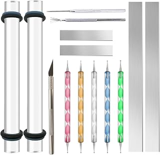 DIYOOHOMY 14-Piece Polymer Clay Tools Kit: Acrylic Rollers, Thickness Rings, Blades, Dotting Tools for Earring Sculpting Jewelry Making