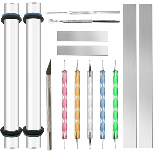 How to Make Handmade Ceramic Jewelry 14 Polymer Clay Tools Acrylic Roller Clay Rolling Pin with Thickness Rings Tissue Blade Sculpting Earring Making Kit Supplies Slicer Knife Dotting Tool Jewelry Accessories Mini Cutters Press