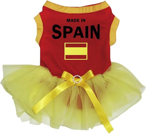 petitebella cachorro perro ropa fabricado en España Rojo Algodón parte superior amarillo vestido tutú, XL, Rojo
