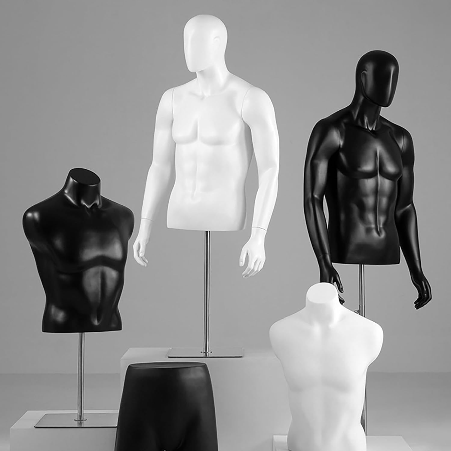 Male Mannequin Torso, Adjustable Height Dress Form Dummy with Base, Manikin Body Display Stand for Men's Clothing Store or Window(Black)