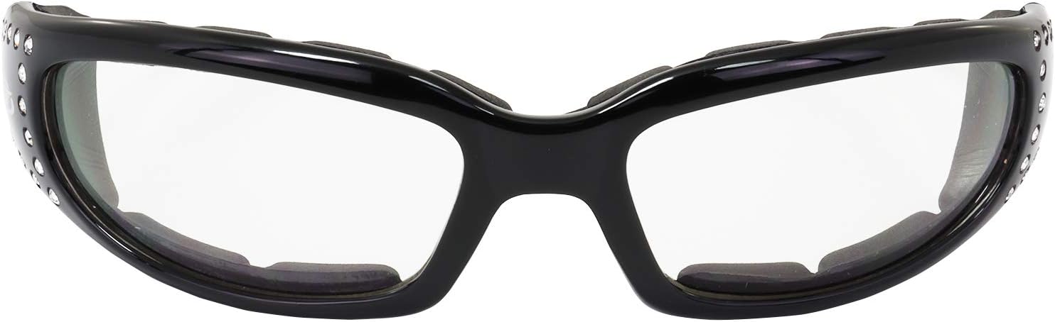 Global Vision 3 Pairs of Marilyn-3 Women's Ladies Padded Motorcycle Sunglasses Bling Black Studded Frames Clear Smoke & G-Tech Blue Mirror Lenses