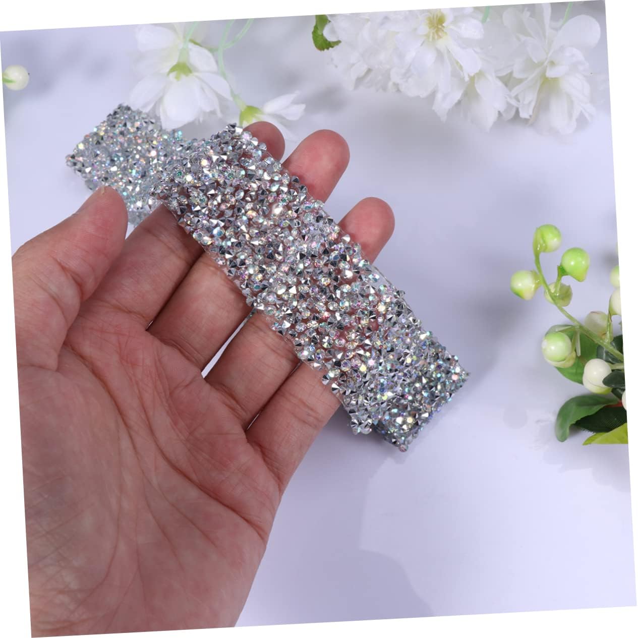 Silver Adhesive Rhinestone Mesh Ribbon for Bridal Veils and Waistbands
