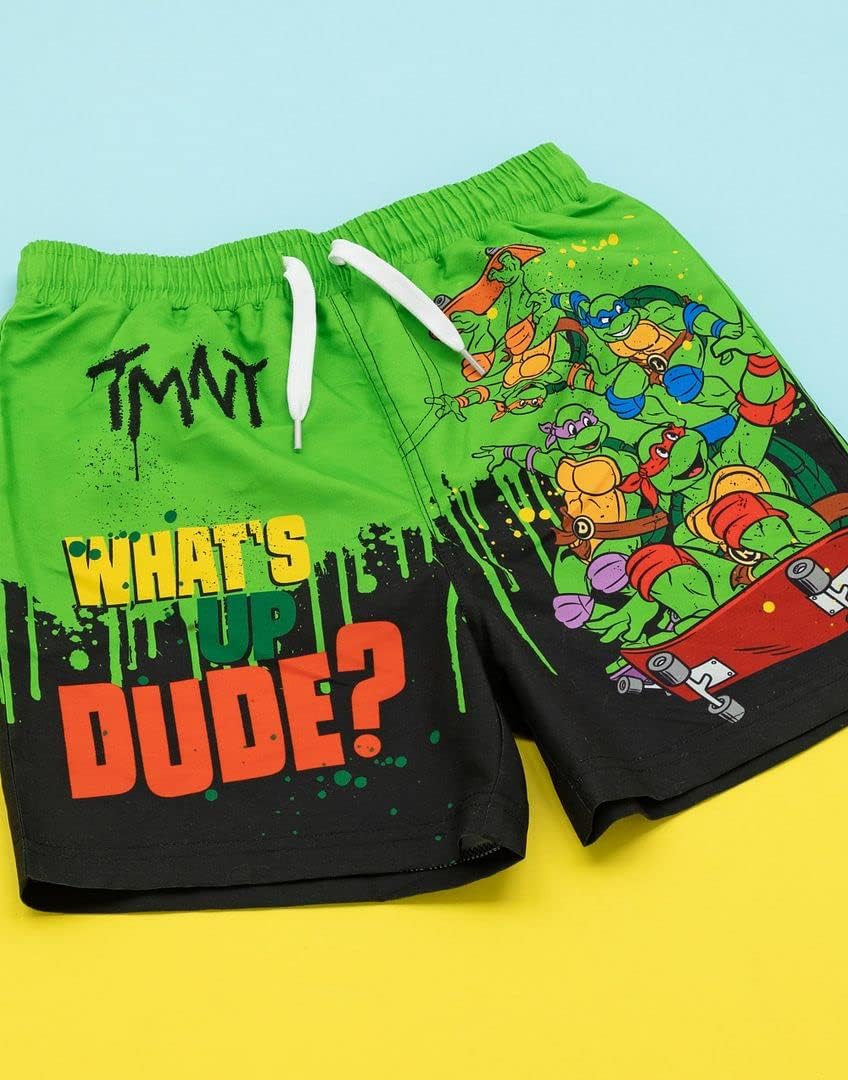 Teenage Mutant Ninja Turtles Boys Swim Shorts | Kids Graphic Swimming Pants | TMNT Drawstring Waistband Swimwear Trunks