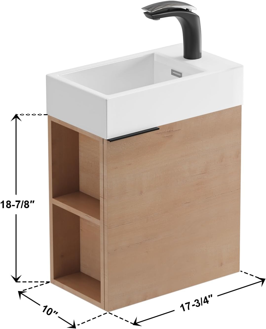 Dowell 18" Inch Oak Natural Small Bathroom Vanity with White Resin Sink Combo, Modern Bathroom Cabinet with Soft-Close Door, Wall Mounted Single Bathroom Vanity Set with Side Shelves-011 1810 12