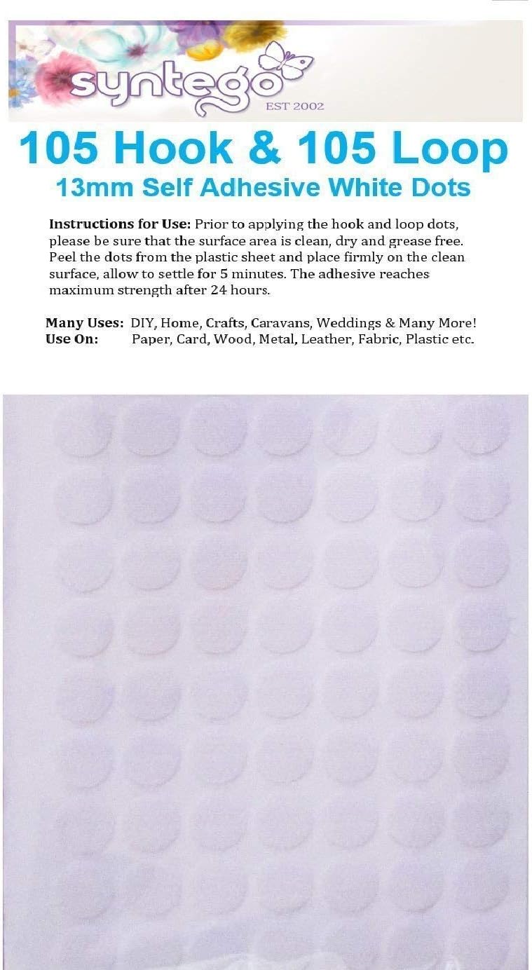 210 x 13mm / 0.51" White Hook and Loop Self Adhesive Coins Dots 105 Hook & 105 Loop Fasteners