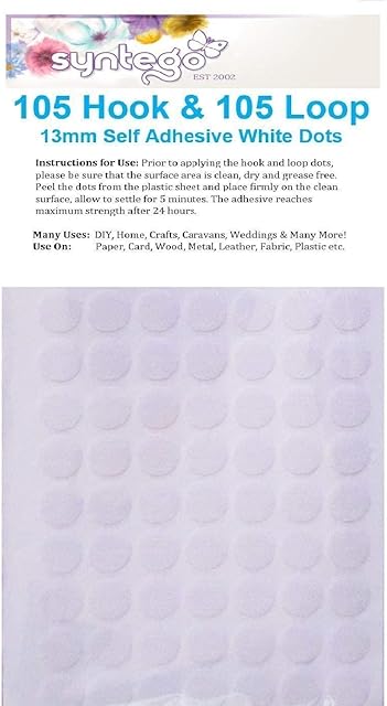 210 x 13mm Hook and Loop Self Adhesive Coins Dots 105 Hook & 105 Loop Fasteners (White, 1)