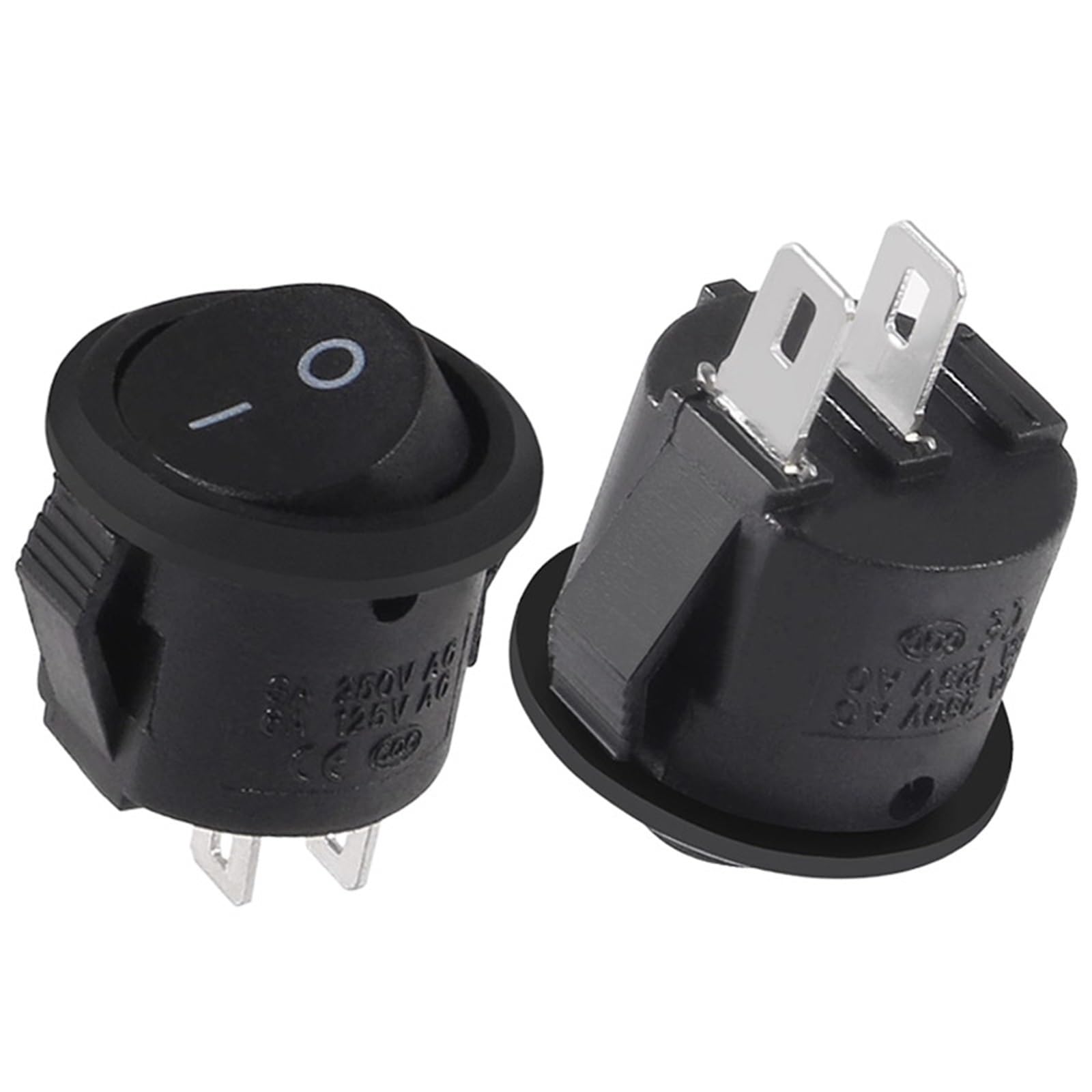 Interruptor basculante redondo de 5/20/100 piezas, 6 A, 250 V, 2 pines, 2 posiciones, encendido y apagado, for barco, SPST, botón negro, miniinterruptor redondo. Interruptor Basculante(2Pin Black,100P