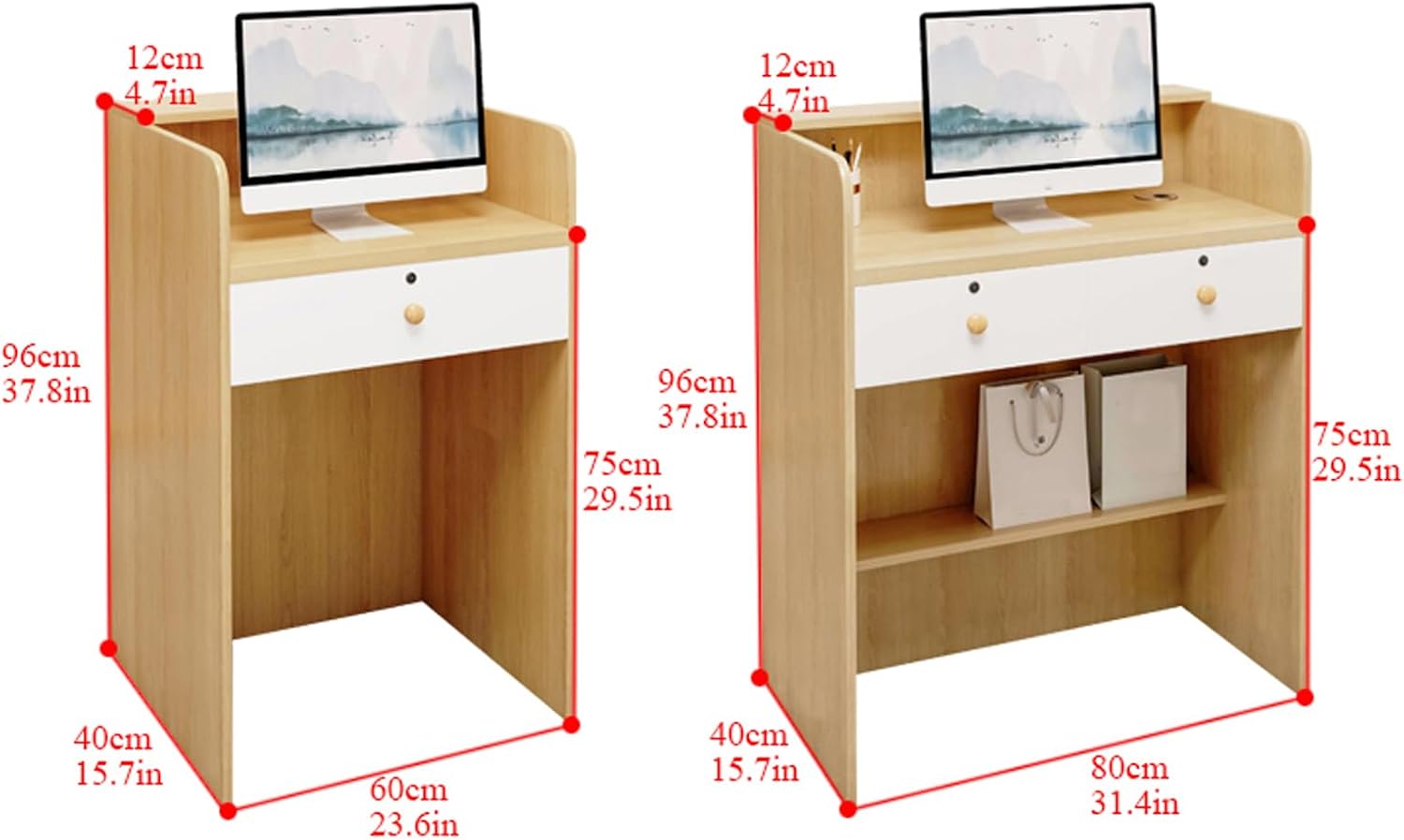 Small Reception Desk, Checkout Counter with Led Lights and Lockable Drawer, Portable Podium Stand, Front Desk Reception Room Table for Checkout Office, Beauty Salon, Lobby