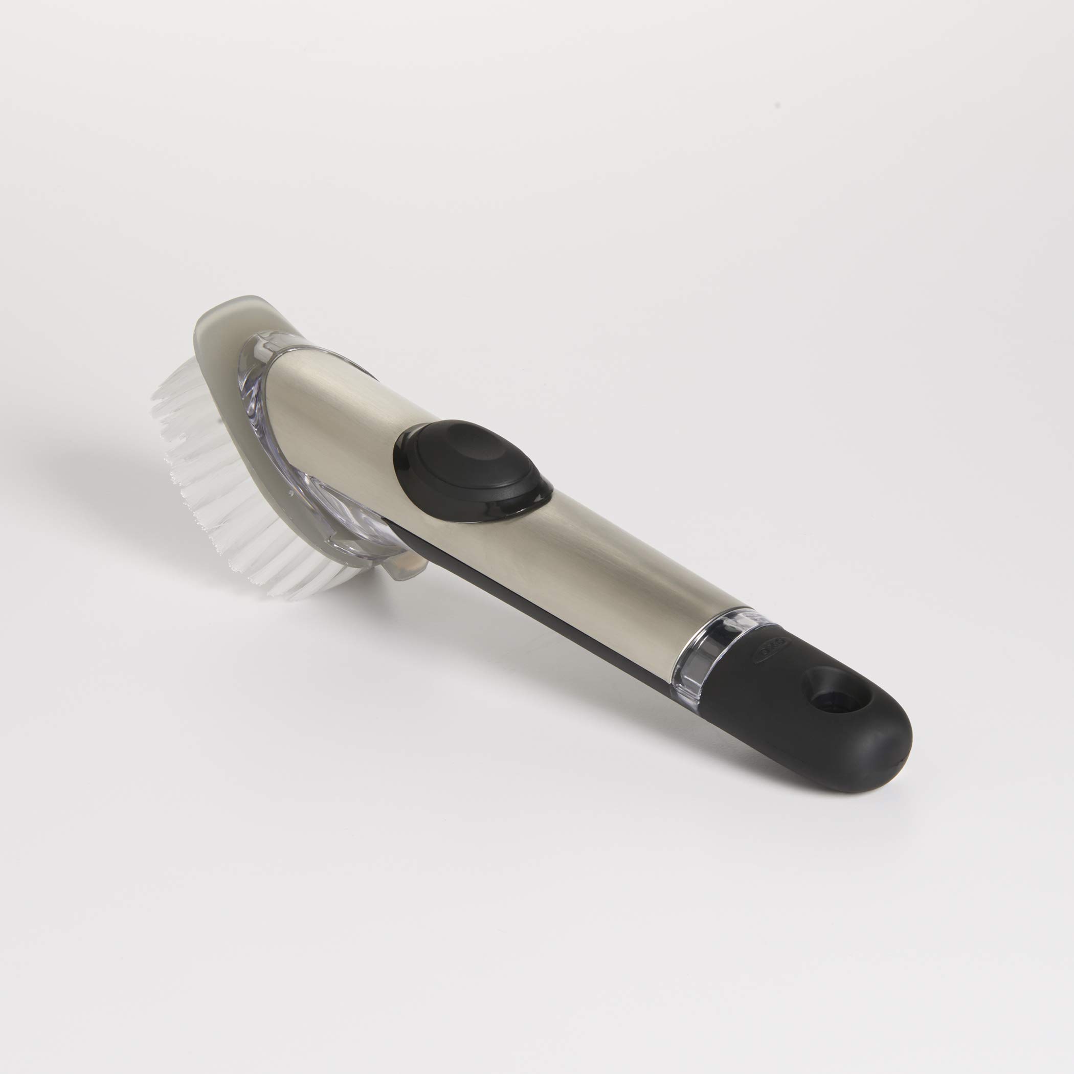 OXO Szczotka do naczyń ze stali nierdzewnej z dozownikiem mydła 25,4 cm