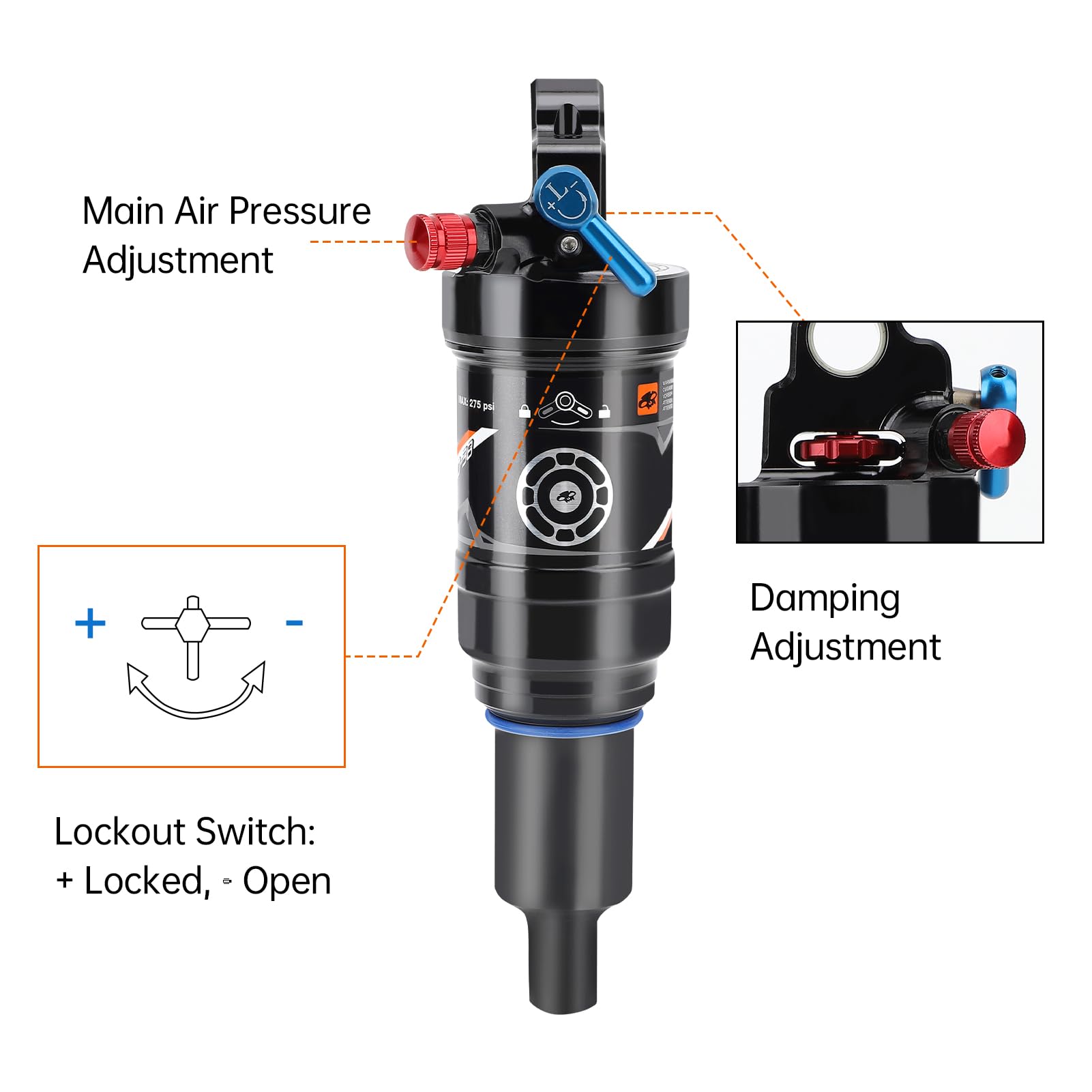 Ricambi Bici Ammortizzatore Posteriore Per Mountain Bike E Bici Elettriche  CNC In Alluminio, Regolazione Idraulica Bici Mountain Bike