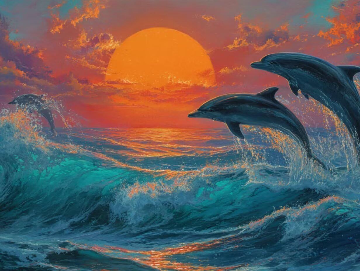 Puzzle dla dorosłych 1000, delfin zachód słońca, klasyczne YHPGL0-289