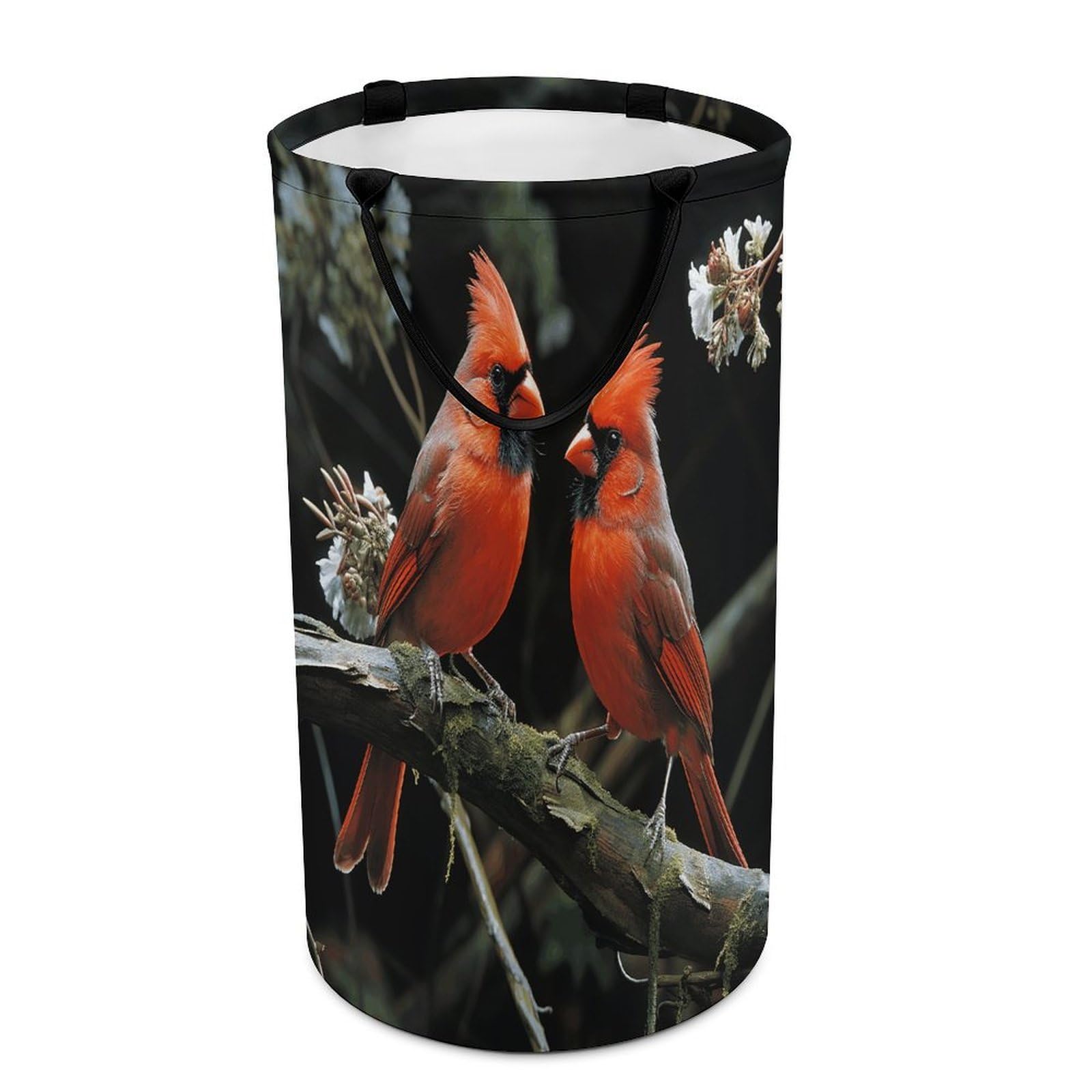 Cardinals Birds Fauna Wild Laundry Basket Large Foldable Laundry Hamper with Handles Freestanding Collapsible Clothes Basket Waterproof Portable Dirty Clothes Hamper for Bathroom 86L