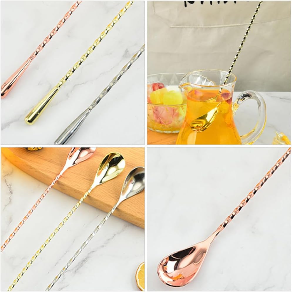 4pcs Stainless Steel Cocktail Spoon Mixing Stirrer for Drinks and Cocktails Smooth for Home Cafe and Parties