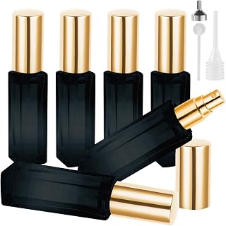 LOPHE Atomizador Perfume Recargable, 6pcs*10ml Mini Pulverizador Cristal Portátil, Perfumador de Viaje con Dispensadores, Botella Rociadora para Aceites Esenciales y Perfumes (Azul B-Tapa Dorada)