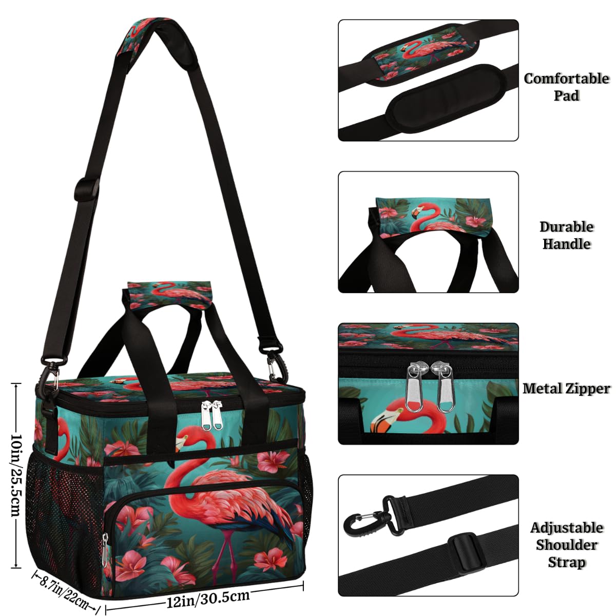 Flamingo Insulated Picnic Backpack Lunch Box for Women Men Picnic Basket Tote Lunch Bag Picnic Bag Portable Lunch Bags for Picnic, Beach, Work, Trip,Office, Camp Flamingo Flowers