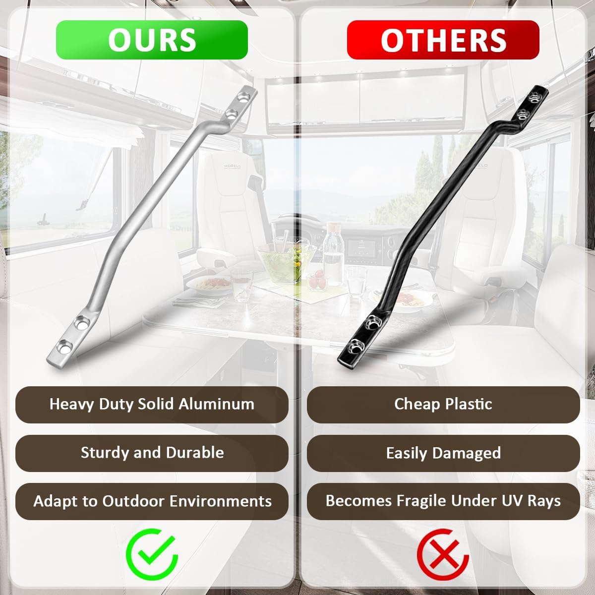 2pcs Aluminum Grab Assist Handle RV Camper Gate, Solid Round RV Door Handle Fit 13.5 Inch Long Handle for Trailer, Boat, Truck, Work Vehicles, Surface Mounted Cargo Trailer Ramp Door Accessories