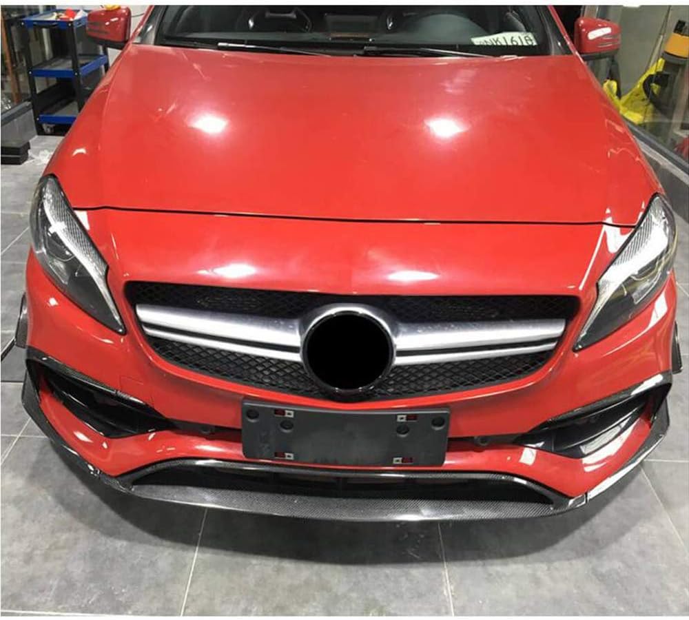 Front Spoiler fits for Mercedes Benz W176 Sport A45 Amg Hatchback 2016-2018 Carbon Fiber Front Splitter Vents Fins Trim Canard Fog Light Cover Air Intake Cover