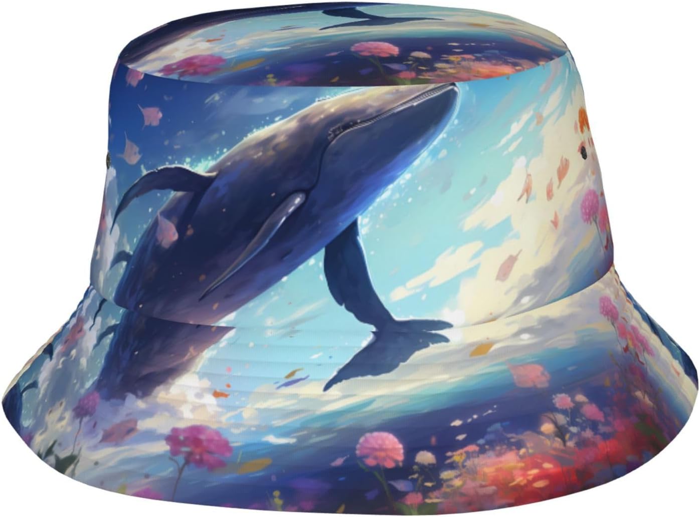 Whales Swimming Under The sea Prints Summer Outdoor Travel Bucket hat, a Beach Sun hat Suitable for Both Men and Women Black