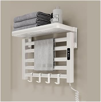 Heated Towel Racks for Bathroom Wall Mounted,Towel Warmer with Temperature Control,Heated Drying Rack with Timer and Shelf,30-70 C/86-158 F,1-9 H,A White,Plug in Right