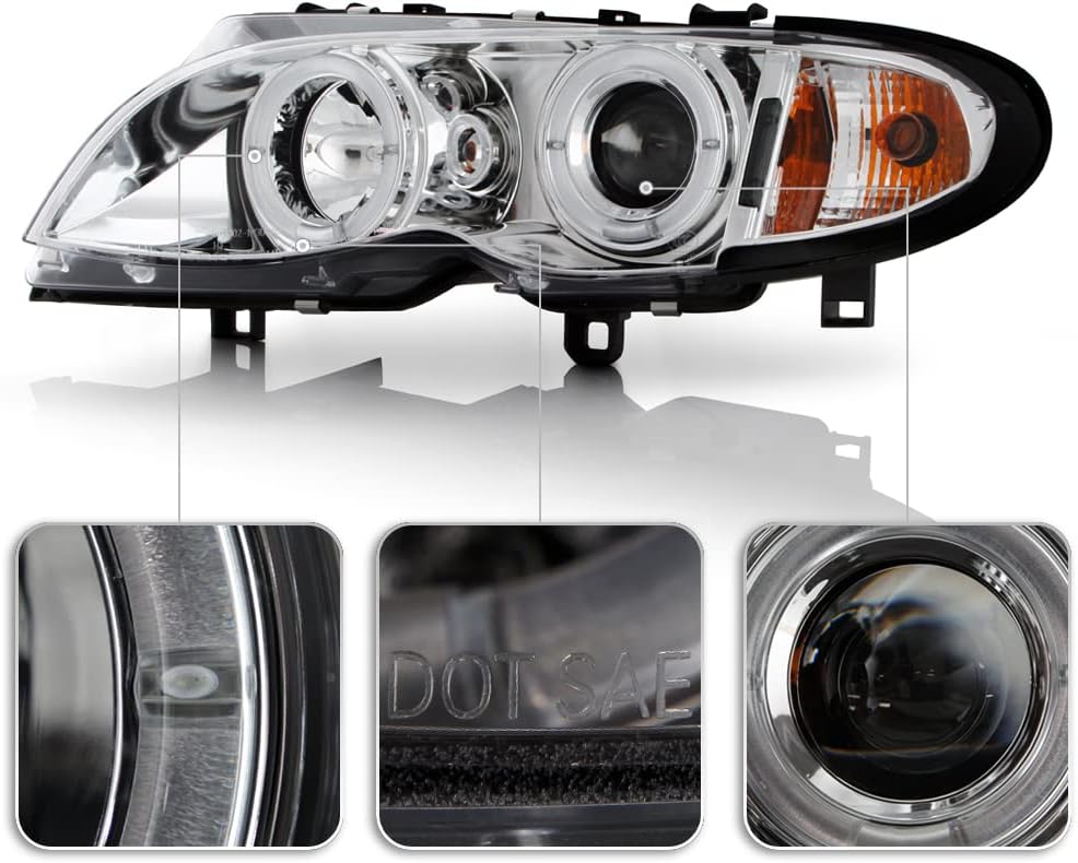 ACANII - For [Halogen Model] 2002-2005 BMW E46 Sedan 3-Series LED Halo Chrome Projector Headlights Headlamps Assembly