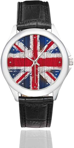 Cool National Flag - Reloj de pulsera de cuero clásico de acero inoxidable para mujer, color negro