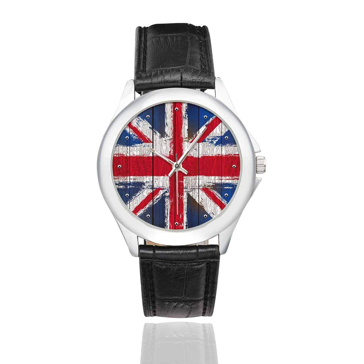 InterestPrint Cool National Flag Waterproof Women's Stainless Steel Classic Leather Strap Watches, Black