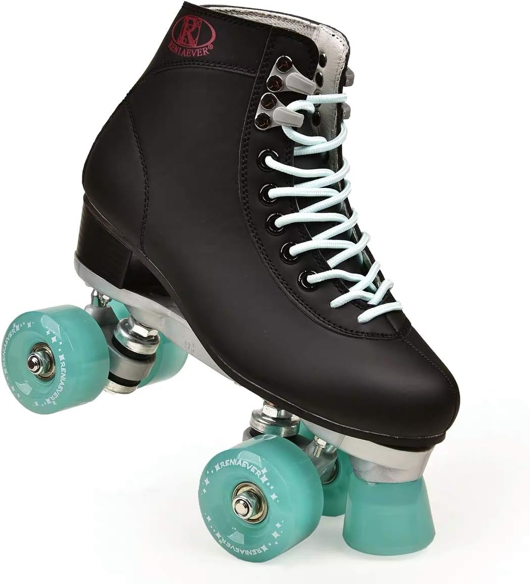 Review Roller Skates for Women 4 Wheel Roller Skate Speed Skates for Boys Girls Adults Unisex, Suitable for Indoor and Outdoor (Black-Green Wheel,40- US: 8.5)