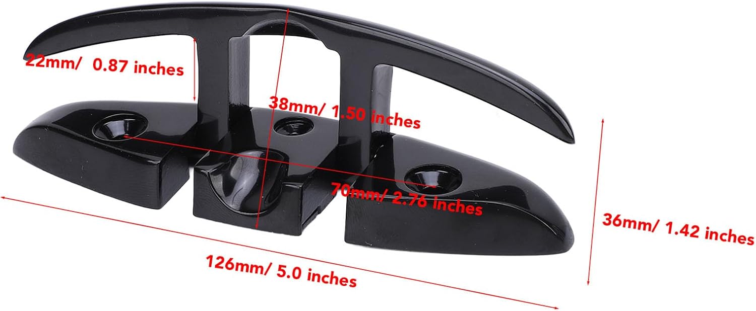 Stainless Steel Boat Cleat Heavy Duty Boat Folding Cleat, 5in Flip up Dock Deck Cleat Marine Grade, Boat Folding Cleat Marine Dock Cleat for Yachts Speedboats Fishing Boats, Black