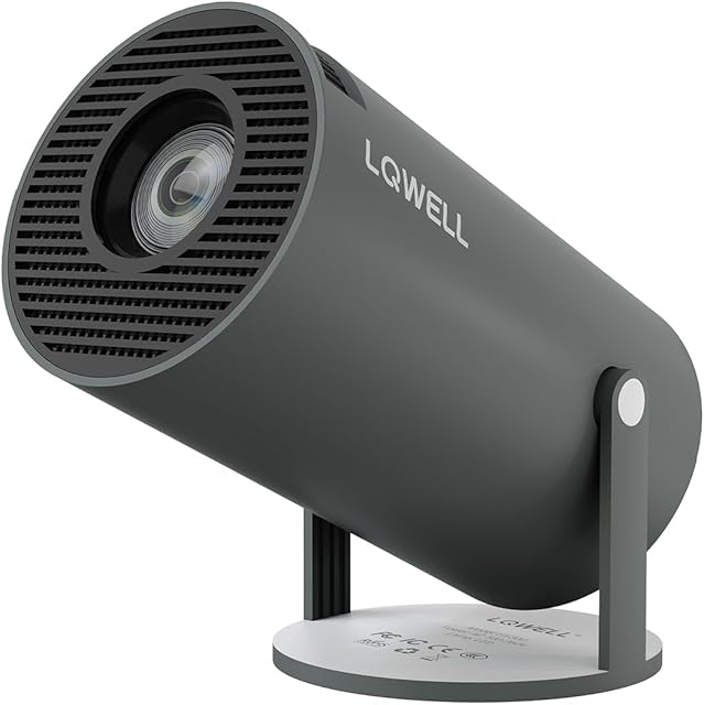 LQWELL® Projektor, Mini Projektor, Obsługuje Wi-Fi 6, BT5.0 Z Systemem Operacyjnym Android 11.0, Automatyczny Keystone, Kąt 180 Stopni Dla Telefonu/Komputera/Komputera/PS5, HD, Szary