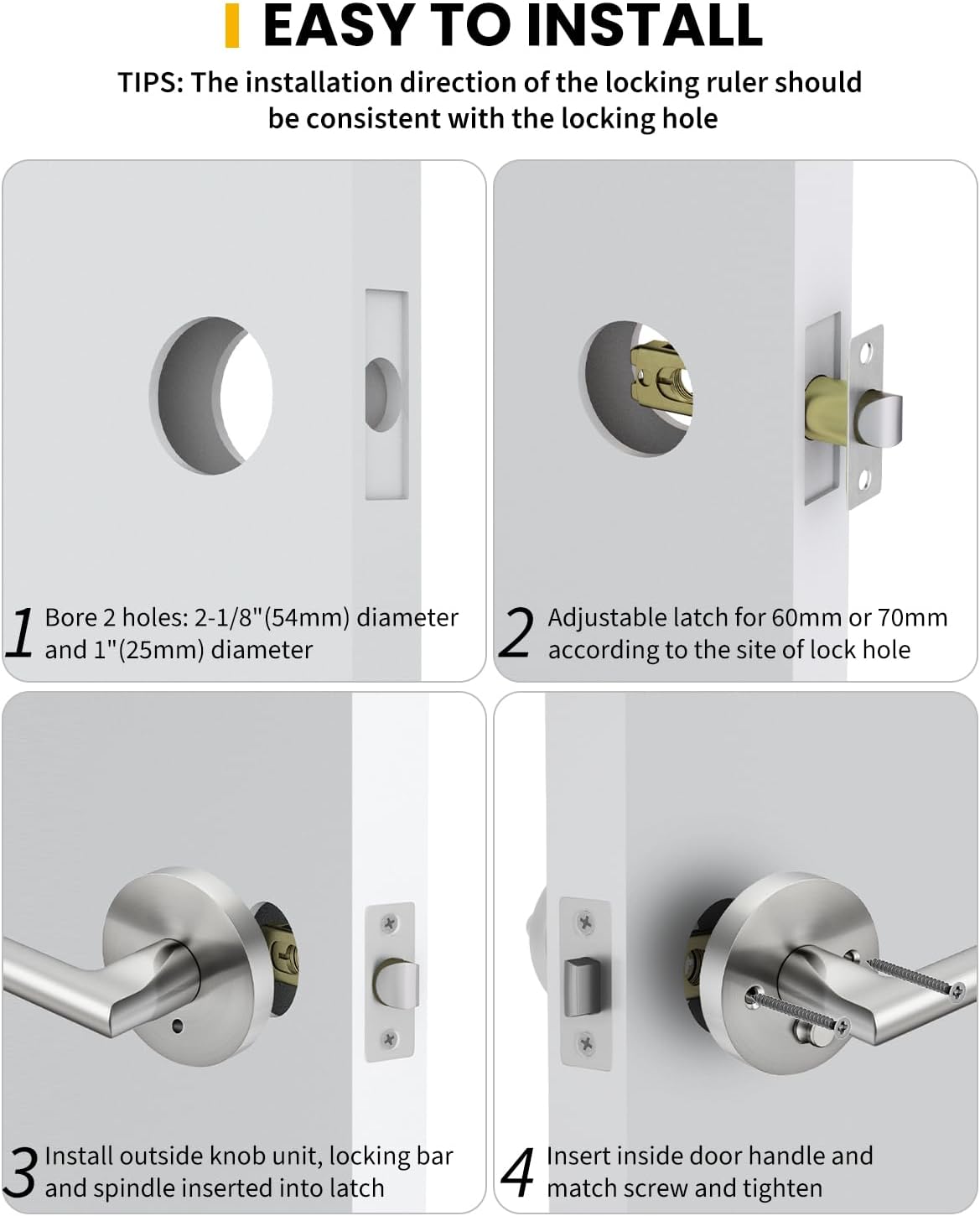 Goldenwarm Brushed Nickel Door Handles, Privacy Brushed Silver Door Handle, Heavy Duty Zinc Alloy Interior Door Levers, Satin Nickel Door Lever Indoor for Bedroom, Bathroom, (6 Pack)