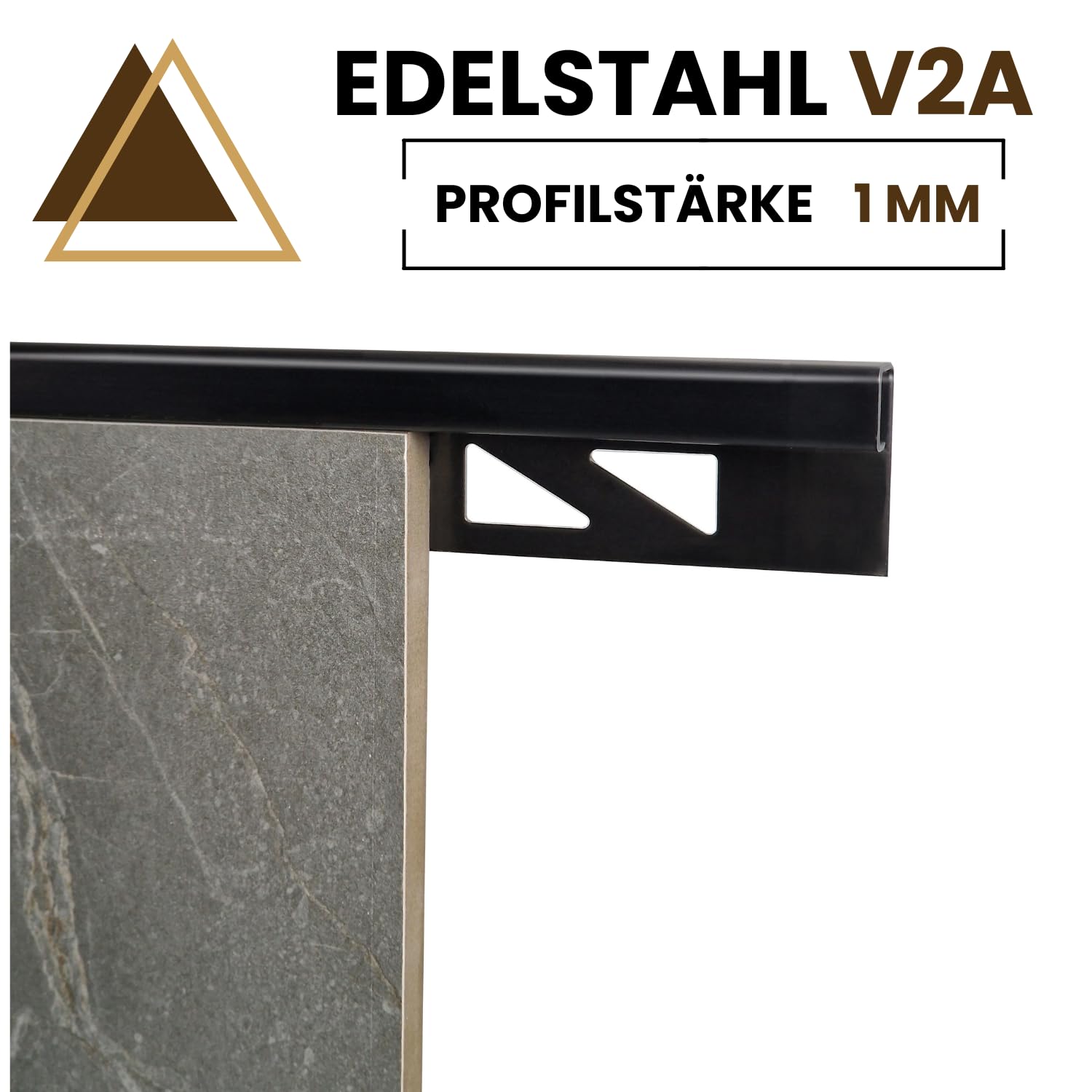 Profilo quadrato in acciaio inox V2A per piastrelle da 250 cm x 10 mm, nero spazzolato