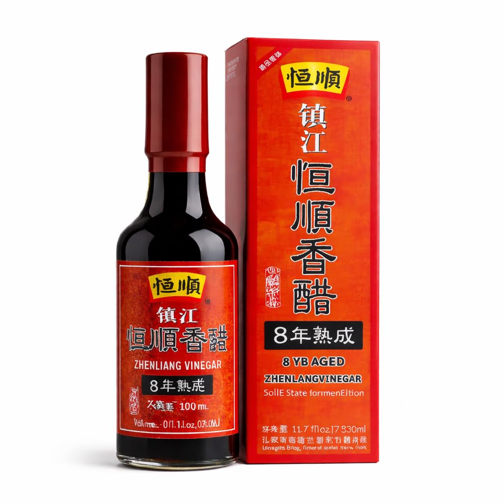 Hengshun Zhenjiang Black Vinegar, 8-Year Aged Chinese Black Vinegar, Naturally Brewed, Rich Umami Flavor, Smooth & Aromatic, for Cooking & Dipping, 300 mL