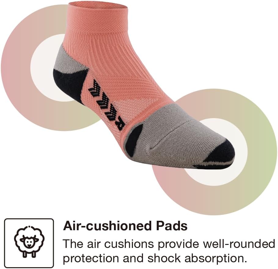 CHEGO Women’s Barefoot Running Quarter Socks – 4 Pair Pack – 3D Knit Fit, Arch Support, Breathable Mesh, Cushioned Athletic Socks for Running & Marathons (US4~8.5)