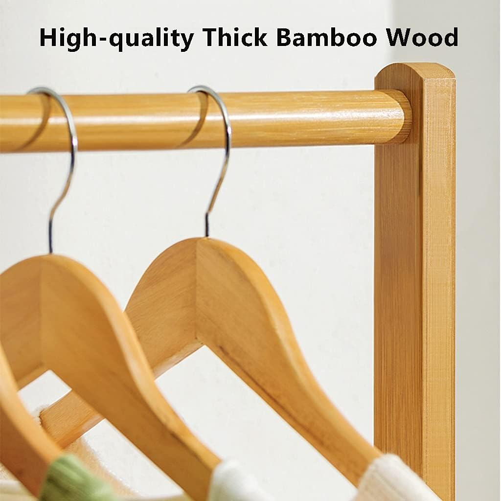 Floor-Standing Solid Wood Rotating Coat Rack，Bamboo Coat Rack with Wheels and Shoe Storage Shelves Multifunctional Garment Orga for Bedroom Easy to Install Brown 80cm