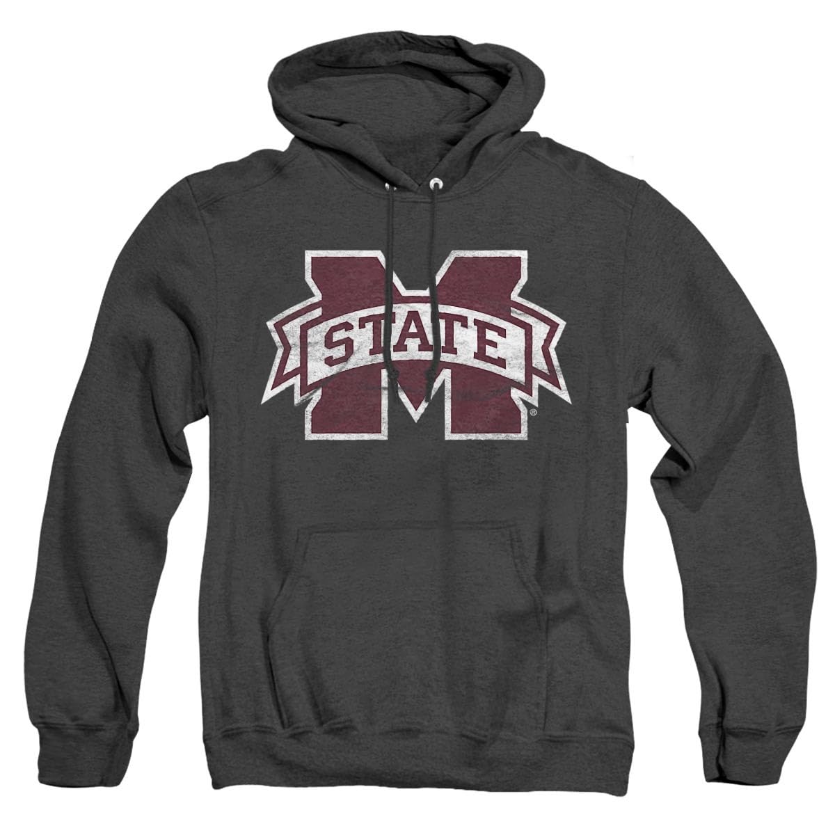 Mississippi State Bulldogs Official Distressed Primary Unisex Adult Pull-Over Heather Hoodie,Black Heather, X-Large