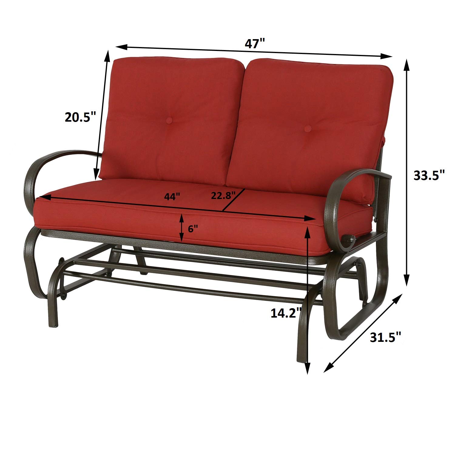 PATIO TREE Swing Glider Bench Outdoor Cushioed 2 Person Rocking Chair Garden Loveseat, Brick Red : Patio, Lawn & Garden